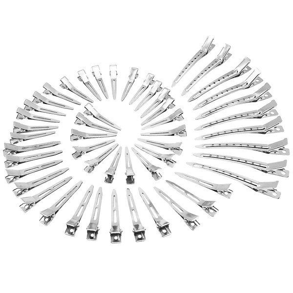60Pcs Duck Billed Hair Clips for Styling Sectioning, Metal Hair Clips for Women Long Hair, Metal Alligator Curl Clips for Hair Roller Salon (Silver)