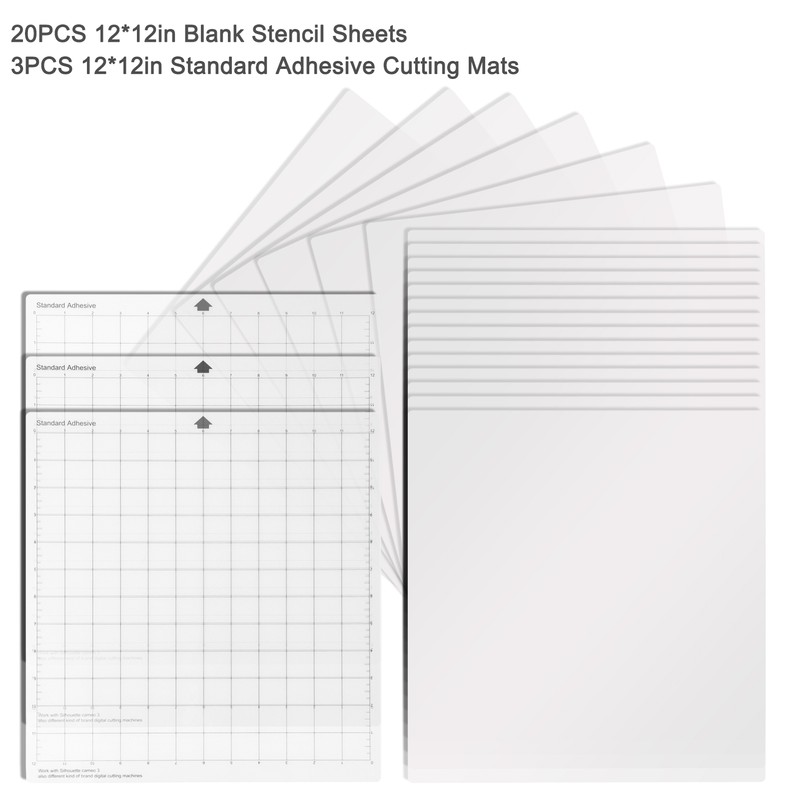 20PCS Blank Stencil Sheets 12x12in with 3pcs Replacement Cutting Mat
