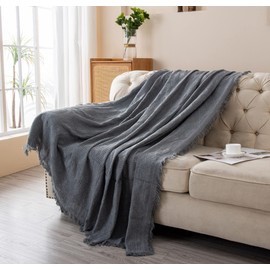 VANJOROY Large Grey Sofa Throw Blanket with Tassels For 2 3 Seater, 100% Handwoven Cotton Knitted Settees Throw for Couch, Armchair and Bed,130×180cm