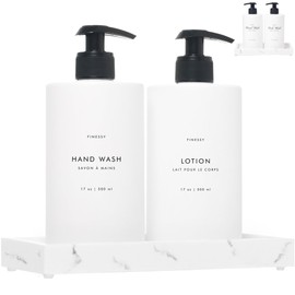 FINESSY White Hand and Dish Soap Dispenser Set 3 Pack, Kitchen Soap Dispenser Set with Tray, Hand Soap and Lotion Dispenser Set with Tray, Dish and Hand Soap Dispenser Set, Modern Ktchen Decor