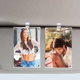 NYTGAH 2Pcs Car Picture Holder, Acrylic Visor Clip Photo Frame for Car Decorations & Accessories Interior, Transparent Magnetic Visor Photo Clip with Personality(3.2×4.7in)