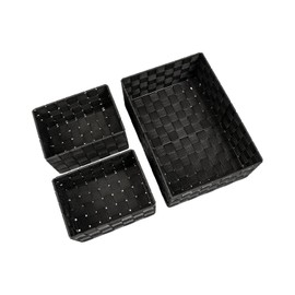 Avilia Set of 3 Storage Baskets for Bathrooms – Storage Baskets for Living Room in Different Sizes, Polypropylene, 21 x 12.5 x 15 cm, 34.5 x 13 x 24 cm, Black