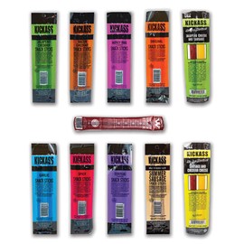 Kickass Beef Jerky Stick Sampler - 21 Jerky Meat and Cheese Sticks - 13 Mild Flavors Including 1 Bonus Walker Farms BBQ Chicken Stick - Gluten Free Snacks, Keto Friendly Snacks - Valentine's Gifts