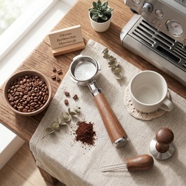 CrossCreek Espresso Portafilter | 54mm Bottomless portafilter with 3 Ear | Suitable for 54mm Breville/Sage Barista Espresso Machine | with Walnut Handle and Stainless Steel Single Wall Basket