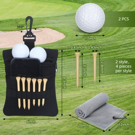 Realspring 12 Pcs Christmas Golf Gifts Set Include 1 Golf Tee Pouch Bag, 8 Wooden Golf Tee Holder, 1 Golf Towel and 2 Golf Ball, Golf Accessories for Men Golfers