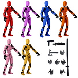 6Pcs T13 Action Figure, 3D Printed Toy Robot with Full Articulation, Fidget Toys for Boys Anime, 3D Printed Multi-Jointed Movable Robot Dummy Set with Full Articulation for Stop Motion Animation