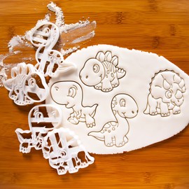 Set of 4 Dinosaur Baby Cookie Cutters (Tyrannosaurus Rex, Stegosaurus, Triceratops and Brachiosaurus), 4 pieces. Bakerlogy