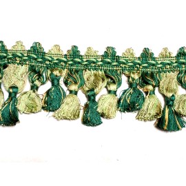 Juan Santamaria Y Hijos 6 yards TASSEL FRINGE 3 1/2" - Lt Green/Forest Green/Gold - Drapery Fabric Trim