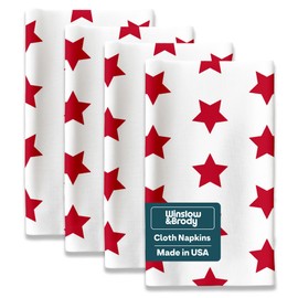 Red Stars Cloth Napkins | 4th of July Table Decorations | Memorial Day, Independence Day Table Decorations | Absorbent, Washable, Reusable, Stain & Wrinkle Resistant | Made in America - 6pack
