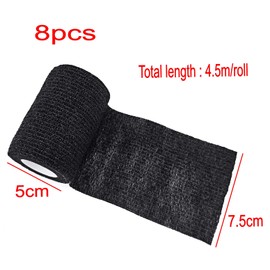 JZK 8 Rollen 7.5cm Breite selbstklebende bandage, dehnbare kohäsive bandage, fixierband für fußballsocken, schienbeinschonerband für sportler, knöchel, elastisches klebeband für haustiere, schwarz