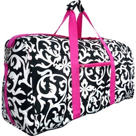 YH 22" Women's Damask Print Gym Dance Cheer Travel Carry On Duffel Bag - Pink