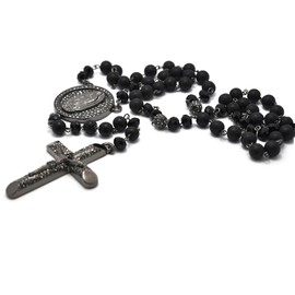 iJewelry2 Black Rosary 8mm Beads Crystal Pave Cross Hip Hop Chain Men Necklace 37"