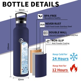 Grsta Stainless Steel Drinking Bottle, 1 Litre, Drinking Bottle with Straw, BPA-Free, Leak-Proof, Double-Walled Vacuum Insulated, Thermos Flask for Yoga, Camping, Hiking, Gym