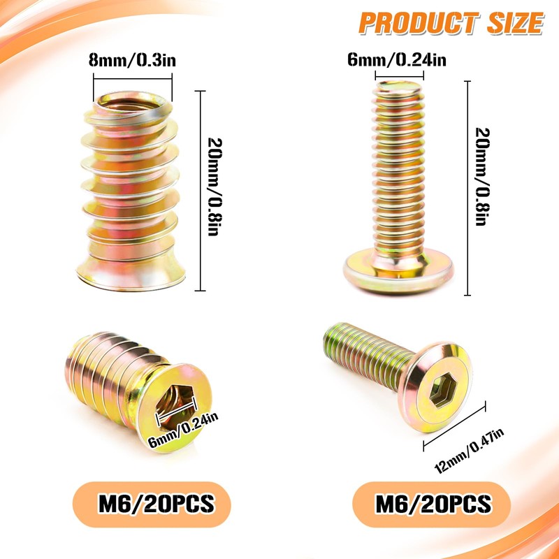 Screw-in Nut M6 x 20 Screw Sleeves with Flat Head
