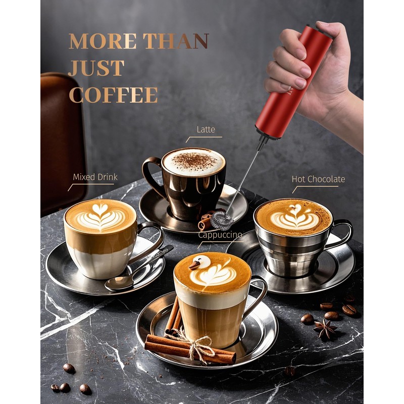 INFOOD Milk Frother Rechargeable with Cover - Coffee Frother Wand,