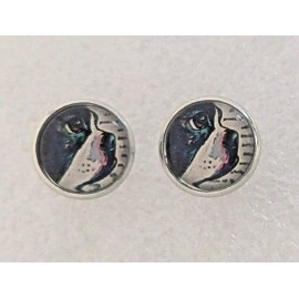 Boston Terrier Face Small Round Silver Alloy Post Stud Earrings Jewelry
