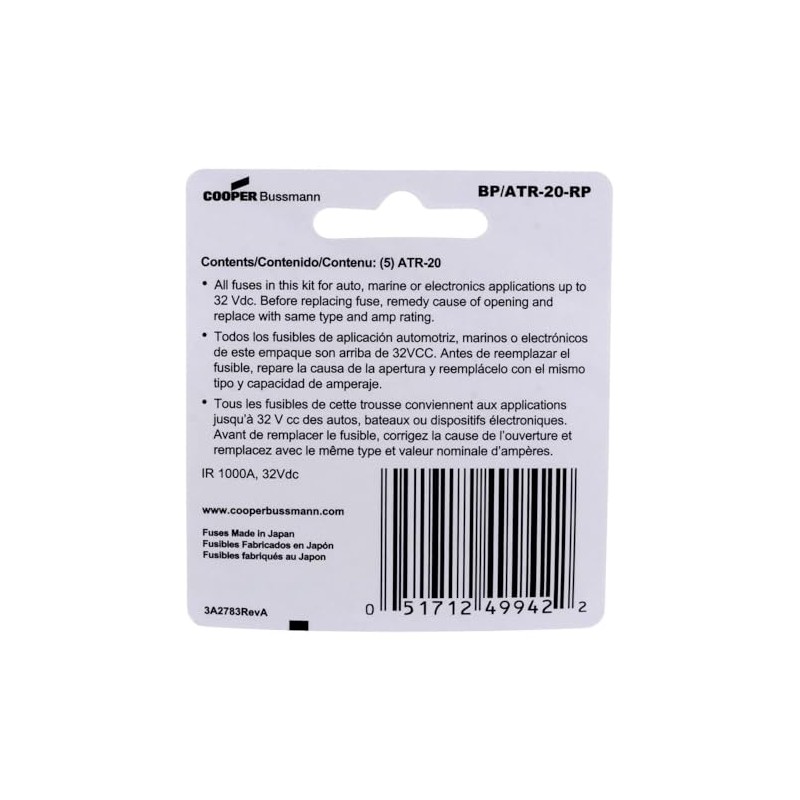 Bussmann BP/ATR-20-RP ATR Micro II Automotive Blade Fuse (2 Leg