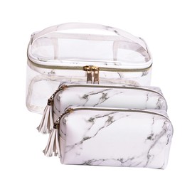 LABRIMP 3pcs Marble PVC Storage Bags Large Capacity Toiletries Bag Zipper Fashion Portable for Travel