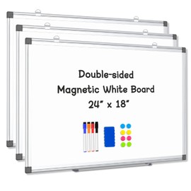 AMUSIGHT 3 Pack Double-Sided Magnetic Whiteboard, 24" x 18" Dry Erase Board, Aluminum Frame White Board for Wall, Hanging Mounting White Board Dry Erase Marker Board for Office, School, Home