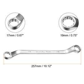 sourcing map Offset Extra Long Box End Wrench 17 x 19 mm Metric 12 Point 45 Degree Offset Double End Box Ratcheting Wrench CR-V Polished Long Spanner Tools