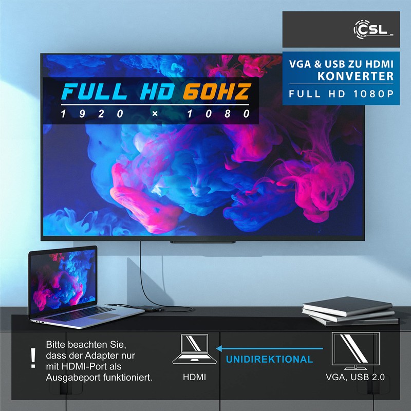 CSL Cable Full HD VGA to HDMI Converter Adapte |