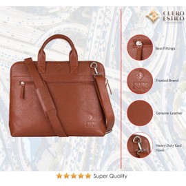 Cuero Estilo Leather Laptop Bag - Handcrafted Floater Leather, Compact & Stylish for Business, Office & Travel - Durable with Laptop Sleeve, Trolley Strap & Multiple Compartments.