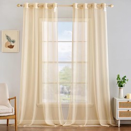 MIULEE 2 Panels Solid Color Cream Beige Sheer Curtains 120 Inch Length Set, 10 ft Extra Long Curtains Elegant Grommet Light Filtering Window Voile Drapes/Treatment for Bedroom Living Room W54 x L120