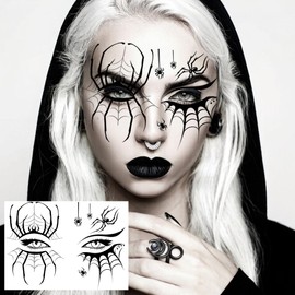 10 Sheets Scary Face Tattoos Halloween Temporary Tattoos Horrible Stitch Mouth Bucktooth Face Sticker, Realistic Spiderweb Bat Fake Scratch Scar Tattoos Halloween Costume Zombie Skull Witch Makeup Kit