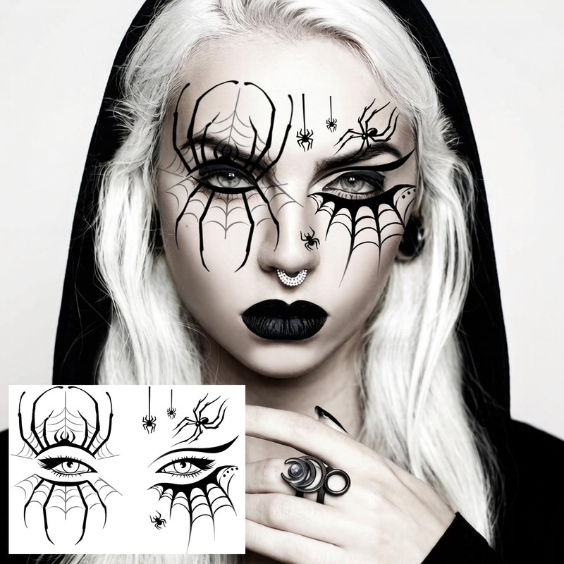 10 Sheets Scary Face Tattoos Halloween Temporary Tattoos Horrible Stitch