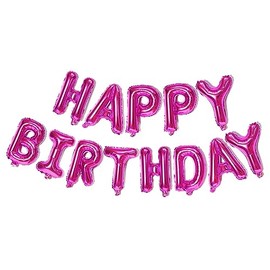 Hot Pink Happy Birthday Balloons Banner,16 Inch Mylar Foil Letters Sign,Reusable Balloons for Women, Men, Boys & Girls Birthday Decorations Party Supplies