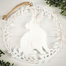 Rustic Metal Spring Easter Bunny in Laurel Leaf Wreath by Factory Direct Craft for Easter Decorating and Spring Displays - 9-1/2"