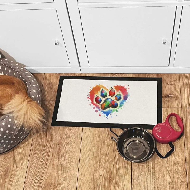 'Paw Print Love Heart' Pet Feeding Mat (PM00025842)