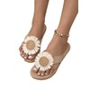 OYOANGLE Women's Floral Decor Open Toe Linen Flip Flops Slipper