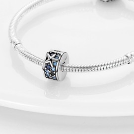 MICOO 925 Sterling Silver Clip Cubic Zirconias Beads Charms for Bracelets and Necklace,2pc Double Gifts for Mums, Couples and Sisters