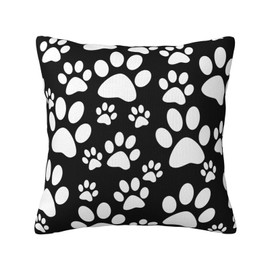 VARUN White Dog Paws on Black Background Throw Pillow Covers Lovely Animal Art Design Square Pillowcases for Home Decor Sofa Car Bedroom Pillow case 18x18inch
