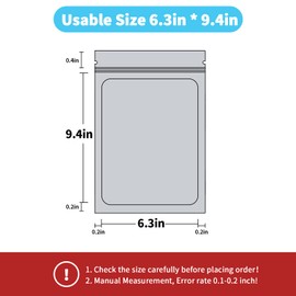 ZRLEI 100 pack mylar bags holographic smell proof packaging bag for small bussiness resealable zipper sealable pouch bags sample, jewelry, lipgloss, food,soap,electronic supplies（6.3×9.4 inch,white）