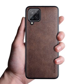 AIORIA for Samsung Galaxy A12 Case, 6.5 inch Premium PU Leather Phone Cover Retro Design Full Protective case for Samsung Galaxy A12 (Coffee)