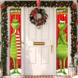 Christmas Porch Sign Banner Decorations Christmas Yard Door Decorations Supplies for Indoor Outside Front Door Living Room Kitchen Wall Party