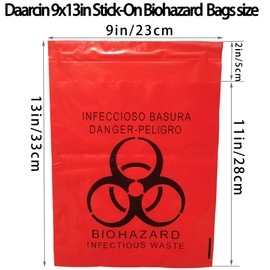 Seadasyoon 100pcs 9x13in/23x33cm Stick-On Biohazard Infectious Red Waste Bags