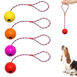 Throwing Ball Dog Pack of 4 Ball with Rope Natural Rubber Ball for Dogs Dog Toy Ball Dog Ball Soft and Elastic Solid Rubber Ball for Large and Small Dogs Throwing Random Colour
