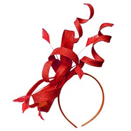 Caprilite Sinamay Headband Swirl Fascinator For Women Wedding Ascot Races (Red)
