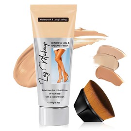 Body Make Up Waterproof, Leg Make Up Waterproof 100 ml, Body Make Up Waterproof with Foundation Brush, Long Lasting Cover (02# Light Brown)