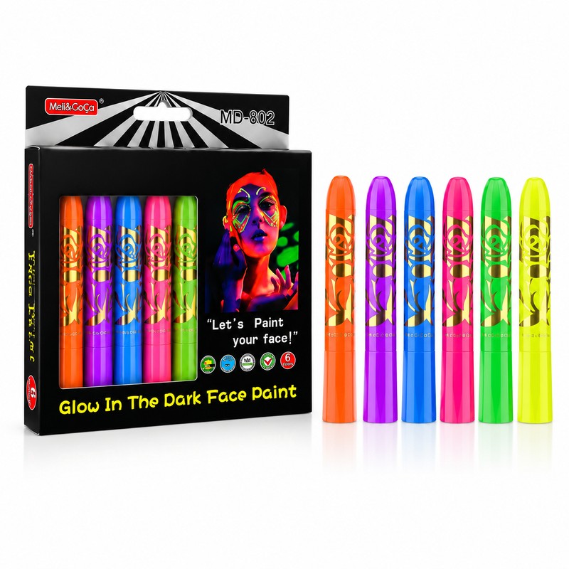 6-Color Glow Face & Body Paint Set for Parties –