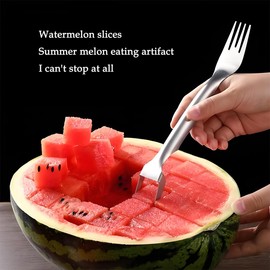 Watermelon Fork Slicer, 2-in-1 Portable Stainless Steel Watermelon Cutter, 2 Pieces, Fruit Forks for Vegetables, Cucumbers, Apples, Bananas, Mangoes for Home Party Camping Kitchen Gadget
