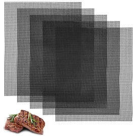 Grill Mesh Mat Set 5 Barbecue Grill Accessories Reusable Non-Stick Grill Mat for Vegetables Fish Grilling Mat Sheets for Outdoor Smoker Charcoal Gas Electric Grill BBQ Tools,XL 15.75 x 13 inch, Black
