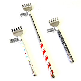 Value 3 Pack Stainless Steel Back Scratcher Printed Designs with Telescoping Handle and Pocket Clip