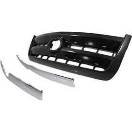Grille Assembly Compatible with 2003-2006 Toyota Tundra ABS Plastic Painted Black Shell and Insert with Chrome Molding Regular Cab/Access Cab SR5 Model