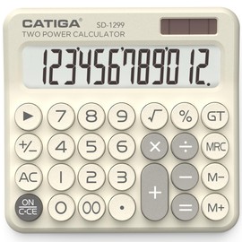 CATIGA Mechanical Switch Calculator with Solar and Battery Dual Power, 12-Digit Large LCD Display, Aesthetic and Cute Desktop Calculator with Big Button, for Home, School and Office Use, SD-1299