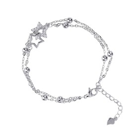 Ormromra Silver Stars Beaded Charm Bracelet, Layered Bracelet for Women, Adjustable Stars Beaded Bracelet, Hypoallergenic Friendship Bracelets for Girls, Fashion Bracelet Jewelry Gift