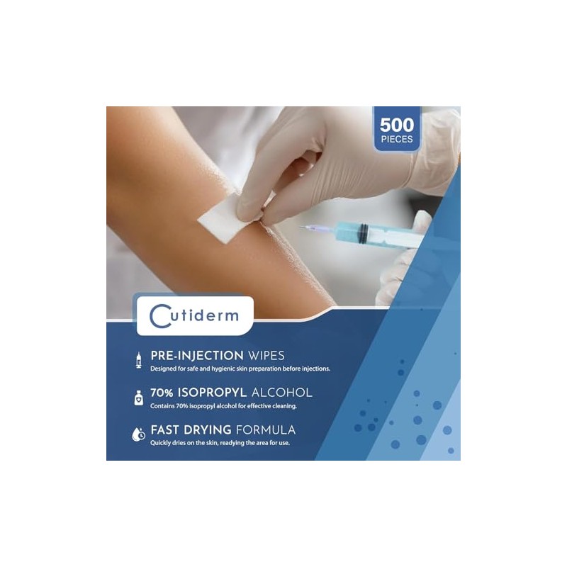 Cutiderm Pre-Injection Alcohol Wipes/Swabs Box of 500 Sachets